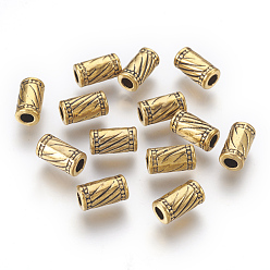 Antique Golden Tibetan Style Alloy Beads, Lead Free and Cadmium Free, Column, Antique Golden Color, Size: about 6mm in diameter, 11mm long, hole: 3mm.