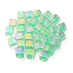 Spring Green UV Plating Transparent Acrylic European Beads, Large Hole Beads, Cube, Spring Green, 13.5x13.5x13.5mm, Hole: 4mm