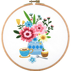 Flor Kit de bordado de decoración de exhibición de bricolaje, incluyendo agujas de bordar e hilo, tela de algodón, patrón de flores, 180x128 mm