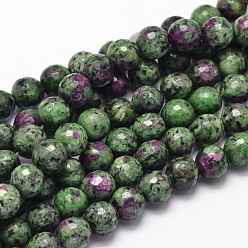 Natural Gemstone Dyed Natural Gemstone Round Bead Strands, Imitated Ruby in Zoisite, Faceted, 6mm, Hole: 1mm,  about 62pcs/strand, 15.5 inch