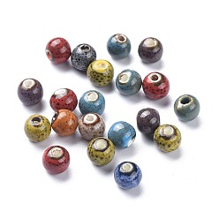 Mixed Color Fancy Aantiqued Glazed Porcelain Beads, Round, Mixed Color, 6mm, Hole: 1.5mm