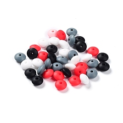 Red Rondelle Food Grade Eco-Friendly Silicone Focal Beads, Chewing Beads For Teethers, DIY Nursing Necklaces Making, Red, 11.5x7mm, Hole: 2.5mm, 4 colors, 10pcs/color, 40pcs/bag
