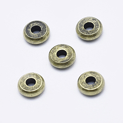 Bronze Antique Laiton perles d'entretoise, plaqué longue durée, sans cadmium et sans nickel et sans plomb, plat rond, bronze antique, 5x1.5mm, Trou: 1mm
