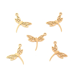 Golden Ion Plating(IP) 201 Stainless Steel Pendants, Dragonfly, Golden, 15.5x17.5x1mm, Hole: 1.4mm