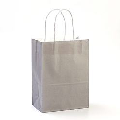 Gris Sacs en papier kraft de couleur pure, sacs-cadeaux, sacs à provisions, avec poignées en ficelle de papier, rectangle, grises , 21x15x8 cm