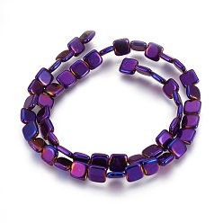 Purple Plated Electroplated Non-magnetic Synthetic Hematite Beads Strands, Polish, Square, Purple Plated, 8x8x2.5mm, Hole: 1mm, about 52pcs/strand, 15.98 inch(40.6cm)