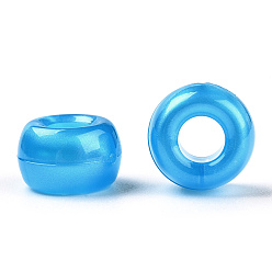 Deep Sky Blue Plastic Pearlized Beads, Barrel, Deep Sky Blue, 9x6mm, Hole: 3.8mm, about 1900pcs/500g