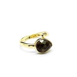 Лабрадорита Открытые манжеты с натуральным лабрадоритом в форме капли, золотое латунное кольцо, размер США 8 (18.1 мм)