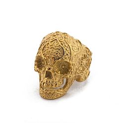 Golden Titanium Steel Finger Rings, Skull, Golden, US Size 10(19.8mm)