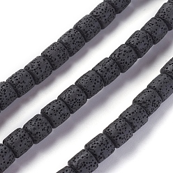 Negro Hebras de cuentas de roca de lava natural, teñido, columna, negro, 8~8.5x8~8.5 mm, agujero: 2 mm, sobre 46 unidades / cadena, 15.35 pulgada (39 cm)