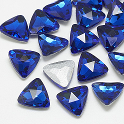 Sapphire Pointed Back Glass Rhinestone Cabochons, Back Plated, Faceted, Triangle, Sapphire, 9.5x10x4mm