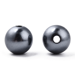 Gris Perles d'imitation en plastique ABS peintes à la bombe, ronde, grises , 10x9.5mm, Trou: 2mm, environ 1040 pcs / 500 g