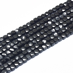 Spinelle Naturelles perles de spinelles noires brins, facette, cube, 3~4x3~4x3~4mm, Trou: 0.6mm, environ 98~108 pcs / brin, 15.55 pouce (39.5 cm)
