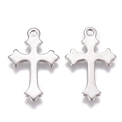 Stainless Steel Color 201 Stainless Steel Pendants, Laser Cut, Cross, Stainless Steel Color, 18x11.5x0.8mm, Hole: 1.4mm