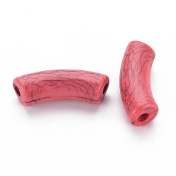 Indian Red Opaque Crackle Acrylic Beads, Curved Tube, Indian Red, 36x13.5x11.5mm, Hole: 4mm, about 148pcs/500g