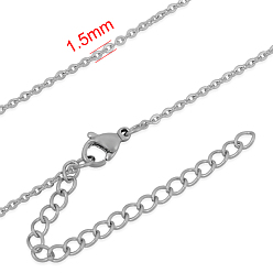Stainless Steel Color 304 Stainless Steel Cable Chain Necklaces, with Lobster Claw Clasp and Extend Chains, Stainless Steel Color, 15.7 ~16.5 inch(40~42cm), 1.5mm
