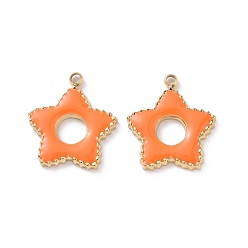 Orange 304 acier inoxydable émail pendentifs, réel 18 k plaqué or, étoiles, orange, 13.5x12x1mm, Trou: 1.2mm