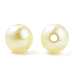 Mousseline au Citron Perles d'imitation en plastique ABS peintes à la bombe, ronde, mousseline de citron, 10x9.5mm, Trou: 2mm, environ 1040 pcs / 500 g