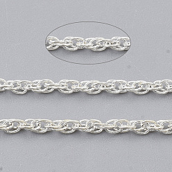 Серебро Паяные латунные покрытые железные веревочные цепи, с катушкой, серебряный цвет гальваническим, 2x1.4x0.3 мм, около 39.37 футов (12 м) / рулон