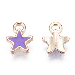 Púrpura Media Encantos de estrella de esmalte de aleación, sin cadmio y níque y plomo, la luz de oro, pentagrama, púrpura medio, 9x6.5x1 mm, agujero: 1.4 mm