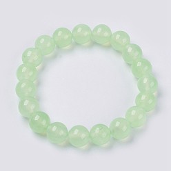 Honeydew Natural Jade Beaded Stretch Bracelet, Dyed, Round, Honeydew, 2 inch(5cm), Beads: 8mm, about 22pcs/strand