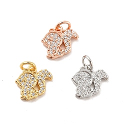 Mixed Color Squirrel Brass Micro Pave Clear Cubic Zirconia Charms, with Jump Ring, Cadmium Free & Lead Free, Mixed Color, 11x12x2mm, Hole: 3mm