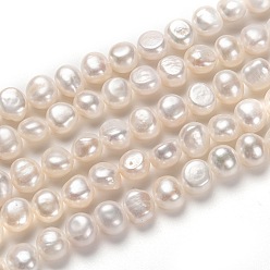Blanc Brins de perles de culture d'eau douce naturelles, pomme de terre, blanc, 9~10x10~11mm, Trou: 0.7mm, Environ 39 pcs/chapelet, 14.57 pouce (37 cm)