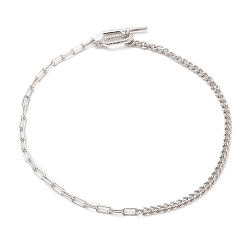 Real Platinum Plated Rhodium Plated 925 Sterling Silver Curb Chain & Paperclip Chain Anklets, with Cubic Zirconia Toggle Clasp, Women's Jewelry for Summer Beach, Real Platinum Plated, 9-1/4 inch(23.5cm), chain: 2.5~2.6x3.7~5.3mm, clasp: 16x4x1.35mm, ring: 14x5.7x1.6mm.
