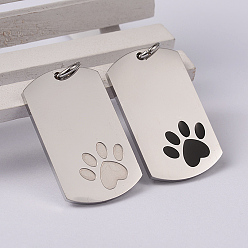 Mixed Color Rectangle with Paw Print 304 Stainless Steel Pendants, Rectangle, Mixed Color, 35x21x2mm, Hole: 5mm