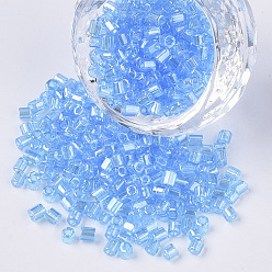Dodger Blue 8/0 Two Cut Glass Seed Beads, Hexagon, Transparent Colours Luster, Dodger Blue, 2.5~3x2.5mm, Hole: 0.9mm, about 15000pcs/bag