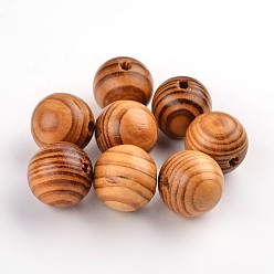 Bois Solide Perles rondes en bois naturel, perles macramé grand trou, teint, sans plomb, burlywood, 28~30x27.5~29mm, Trou: 4.5~6mm