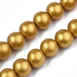 Verge D'or Brins de perles de bois naturel peintes à la bombe, ronde, verge d'or, 15~16x14~15mm, Trou: 3~4mm, Environ 25 pcs/chapelet, 14.33 pouces~14.65 pouces (36.4cm~37.2cm)