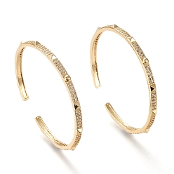 Real 18K Gold Plated Brass Micro Pave Clear Cubic Zirconia Cuff Bangles, Real 18K Gold Plated, Inner Diameter: 1-7/8x2-1/4 inch(4.9x5.85cm), 4mm