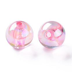 Rose Chaud Perles acryliques transparentes, de couleur plaquée ab , ronde, rose chaud, 16x15mm, Trou: 2.8mm, environ220 pcs / 500 g