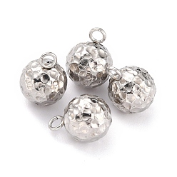 Stainless Steel Color 304 Stainless Steel Charms, Round, Textured, Stainless Steel Color, 10.8x8mm, Hole: 1.8mm