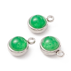Jade Natural Dyed Jade Charms, with 304 Stainless Steel Findings, Half Round, Stainless Steel Color, 13.5x10x7.5mm, Hole: 2.5mm