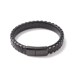 Black Leather Cord Bracelets, with 304 Stainless Steel Magnetic Clasps, Black, 8-7/8 inch(22.5cm), 11.5mm