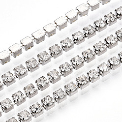 Crystal Iron Rhinestone Strass Chains, Rhinestone Cup Chain, Platinum Color Plated, Nickel Free, with Spool, Crystal, 2.5mm, about 16.40 Feet(5m)/Roll