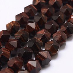 Tiger Eye Natural Tiger Eye Beads Strands, Star Cut Round Beads, Faceted, 9~10mm, Hole: 1mm, about 39~43pcs/strand, 15.3 inch(39cm)