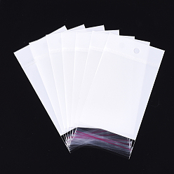 Blanc Sacs de cellophane de film de perle, matériel opp, scellage auto-adhésif, avec trou de suspension, rectangle, blanc, 17~17.5x8 cm, épaisseur unilatérale: 0.045 mm, mesure intérieure: 12.3x8 cm
