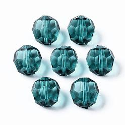 Bleu Vert Perles acryliques transparentes, facette, ronde, sarcelle, 14x13mm, trou: 1.8 mm, environ 330 pcs / 500 g