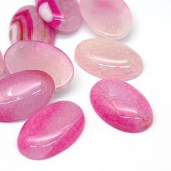 Hot Pink Oval Dyed Natural Crackle Agate Cabochons, Hot Pink, 29~30x19~20x6~7mm
