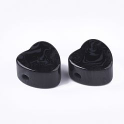 Черный Бусины из cмолы, имитация драгоценных камней, сердце, чёрные, 17x17.5x10 мм, отверстие : 3 мм