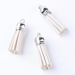 Creamy White Faux Suede Tassel Pendant Decorations, with CCB Plastic Cord Ends, Platinum, Creamy White, 35~37x10mm, Hole: 1.8mm