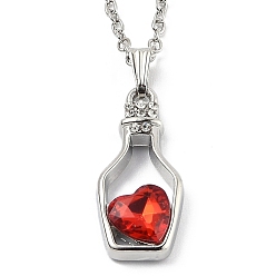 Red Alloy Resin Pendant Necklaces, with Cable Chains, Bottle with Heart, Platinum, Red, 16.73 inch(42.5cm)