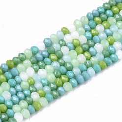 Light Green Opaque Glass Beads Strands, Imitation Jade Glass, Faceted Rondelle, Light Green, 3x2mm, Hole: 0.8mm, about 186~193pcs/strand, 17.13 inch~17.32 inch, (43.5cm~44cm)