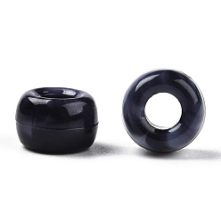 Noir Perles acryliques, deux tons, baril, noir, 9x6mm, Trou: 3.7mm, environ1700 pcs / 500 g
