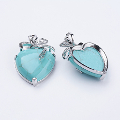Synthetic Turquoise Synthetic Turquoise Pendants, with Brass Findings, Heart, Platinum, 32x47.5x12mm, Hole: 4x5mm