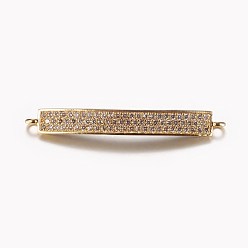 Real 18K Gold Plated Long-Lasting Plated Brass Micro Pave Cubic Zirconia Links, Rectangle, Clear, Real 18K Gold Plated, 4.5x37x4.5mm, Hole: 0.5mm