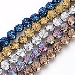 Mixed Color Electroplate Non-magnetic Synthetic Hematite Beads Strands, Flower, Mixed Color, 8x5mm, Hole: 1mm, about 50pcs/strand, 15.7 inch